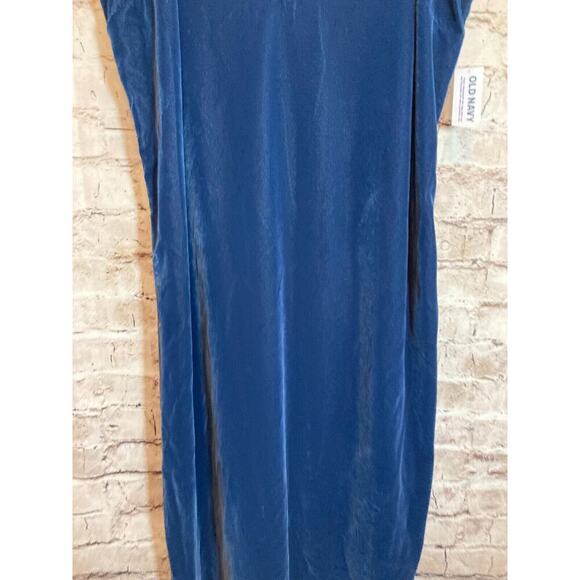 Old Navy Maxi Dress Womens Medium Teal Blue Velvet Side Slit Smocked‎ Stretch - Picture 5 of 15